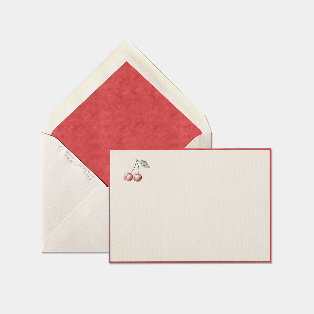Carte et enveloppe assortie motif cerise rouge