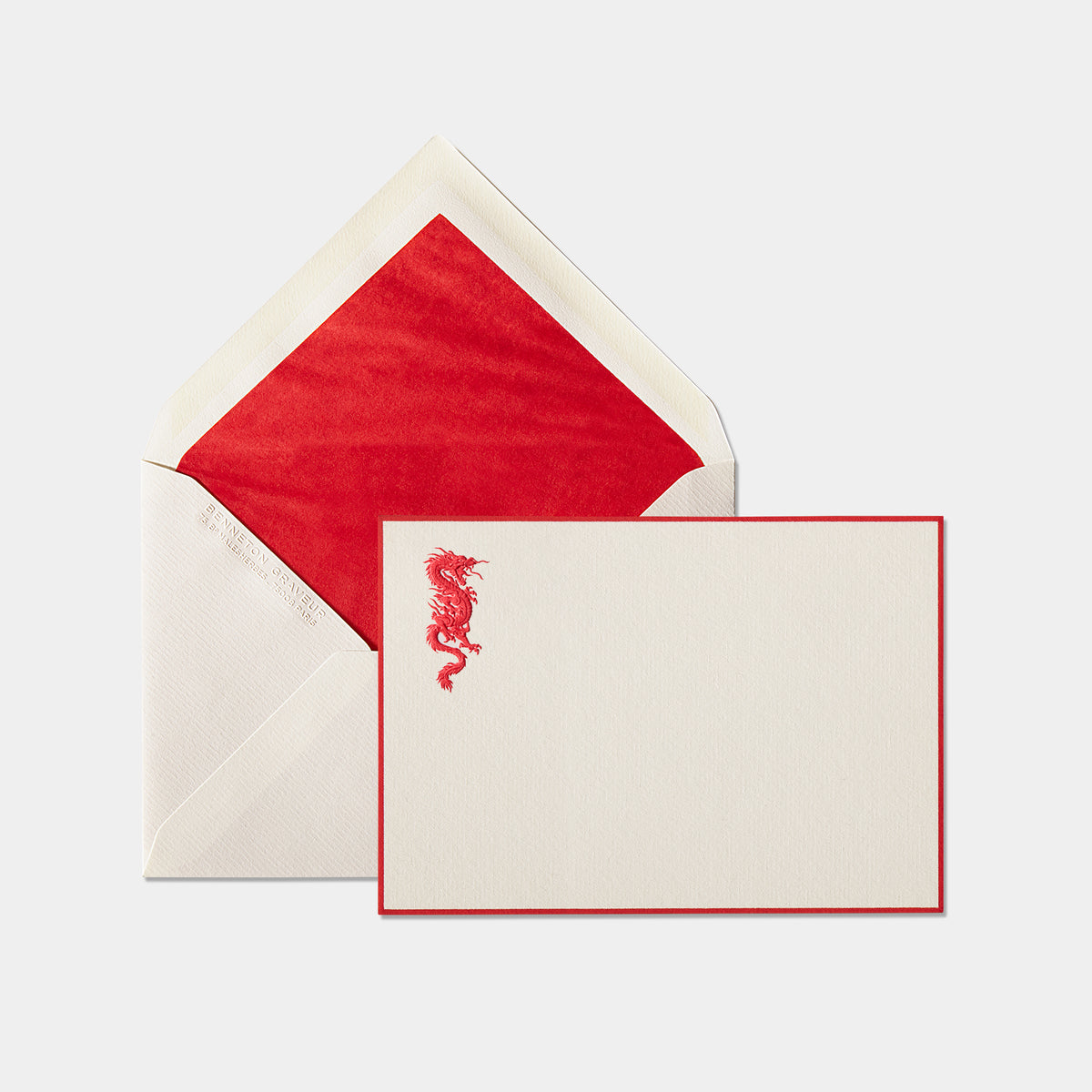 Carte et enveloppe assortie motif dragon rouge