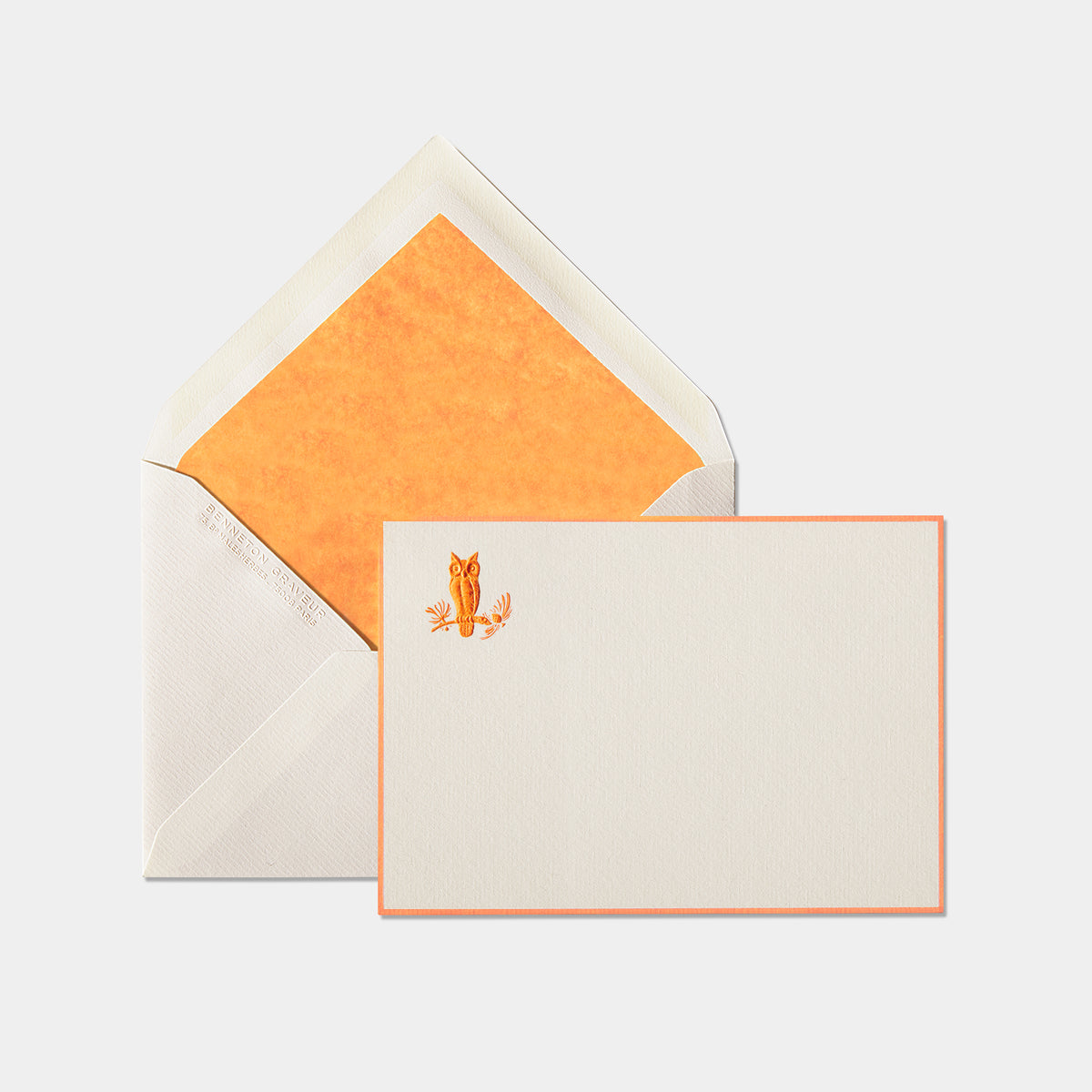 Carte et enveloppe assortie motif hiboux orange 