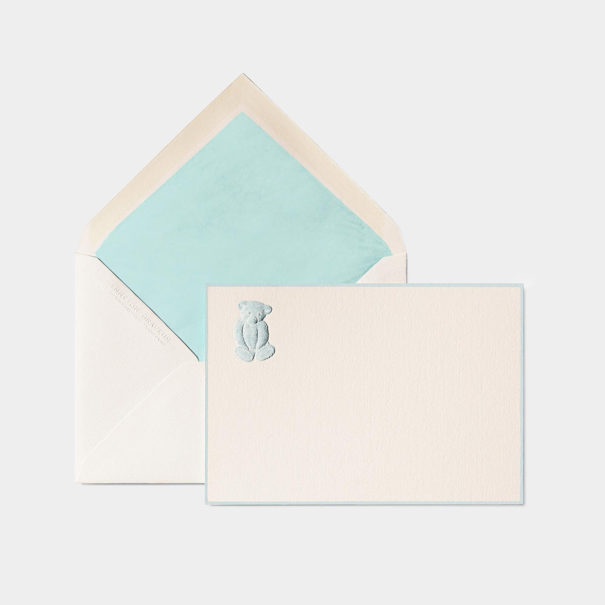 Carte et enveloppe assortie motif ourson tim bleu ciel
