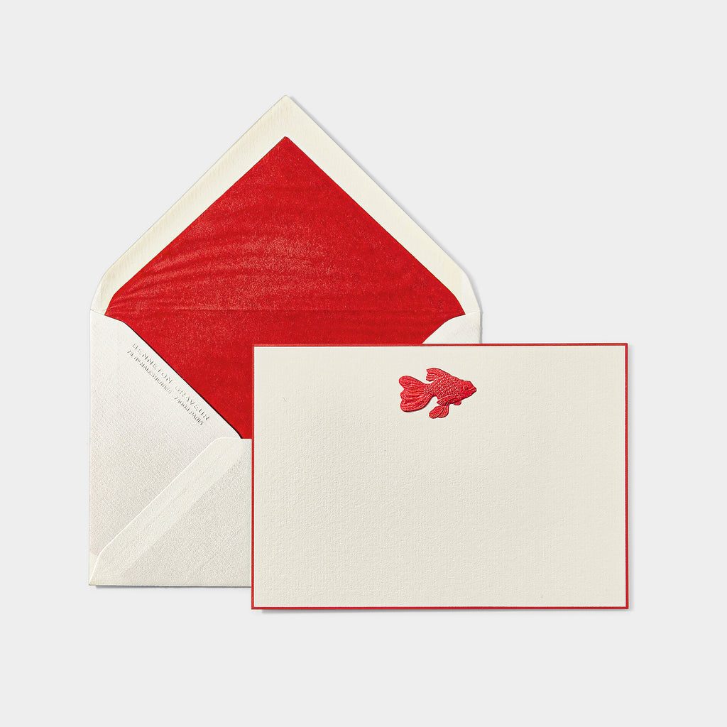 Carte et enveloppe assortie motif poisson japonais rouge