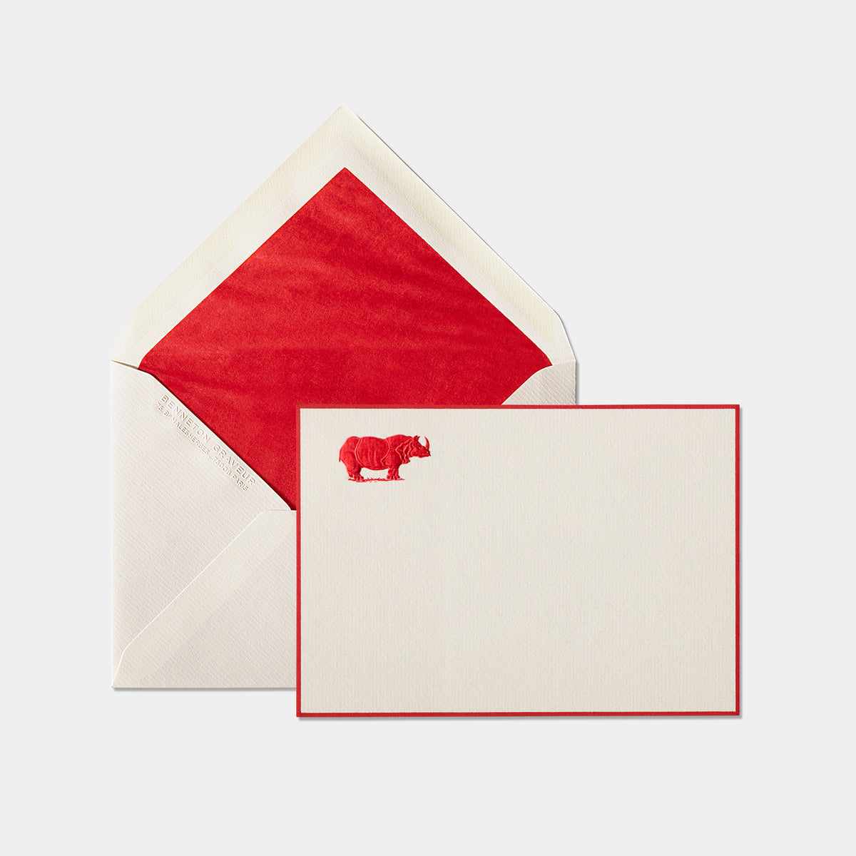 Carte et enveloppe assortie motif rhinoceros rouge