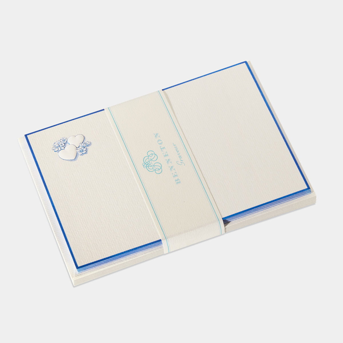 Cartes de correspondance de coeur fleuris bleu roi Benneton Graveur