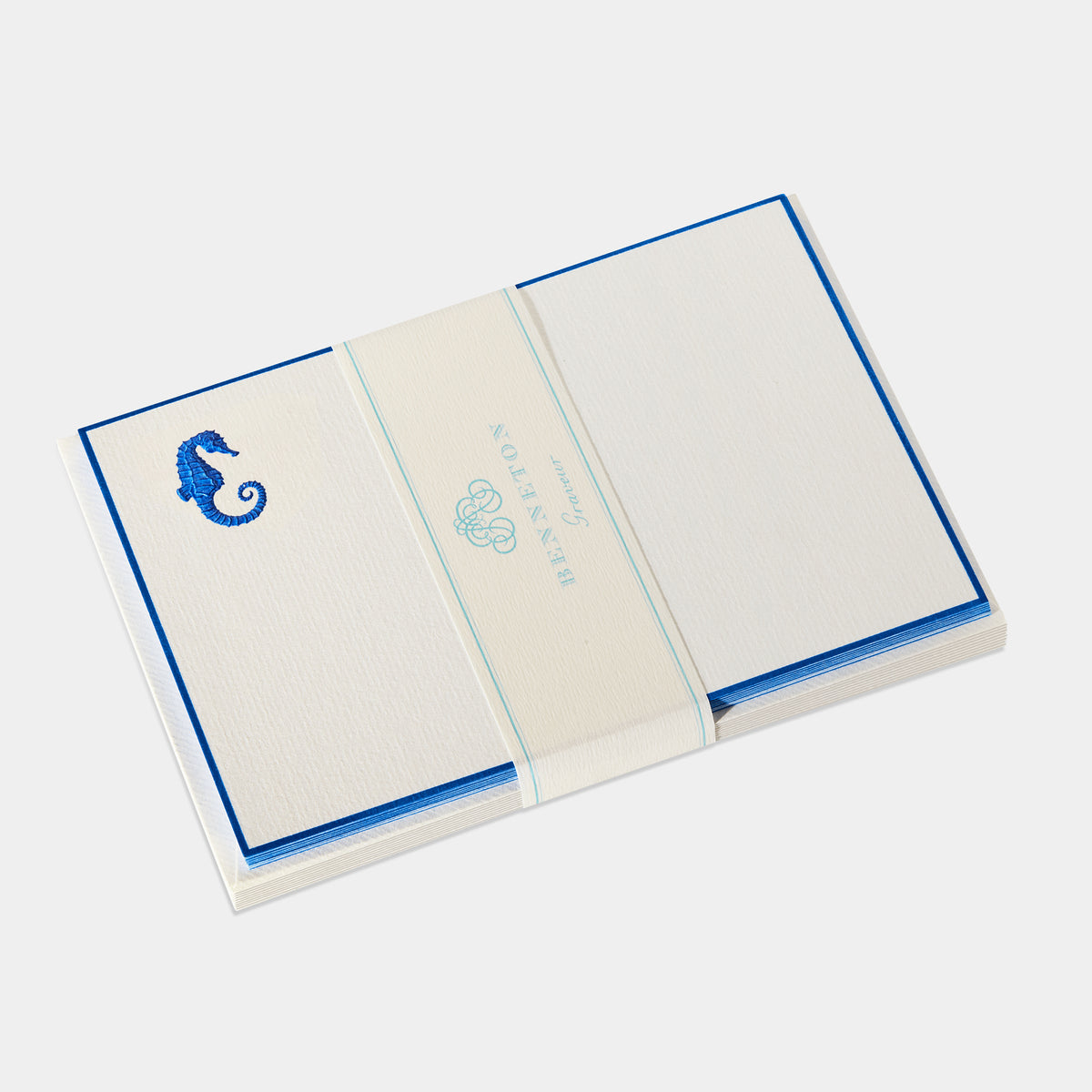 Cartes de correspondance hippocampe bordures bleu-roi - Benneton Graveur