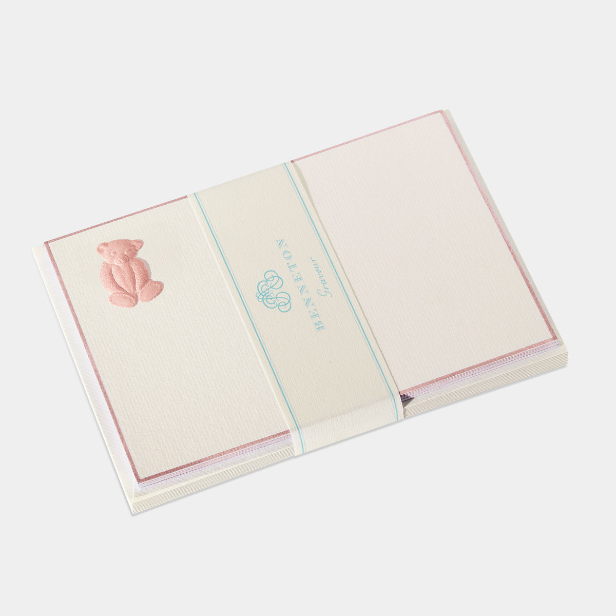 Cartes de correspondance ourson tim bordures rose pale - Benneton Graveur