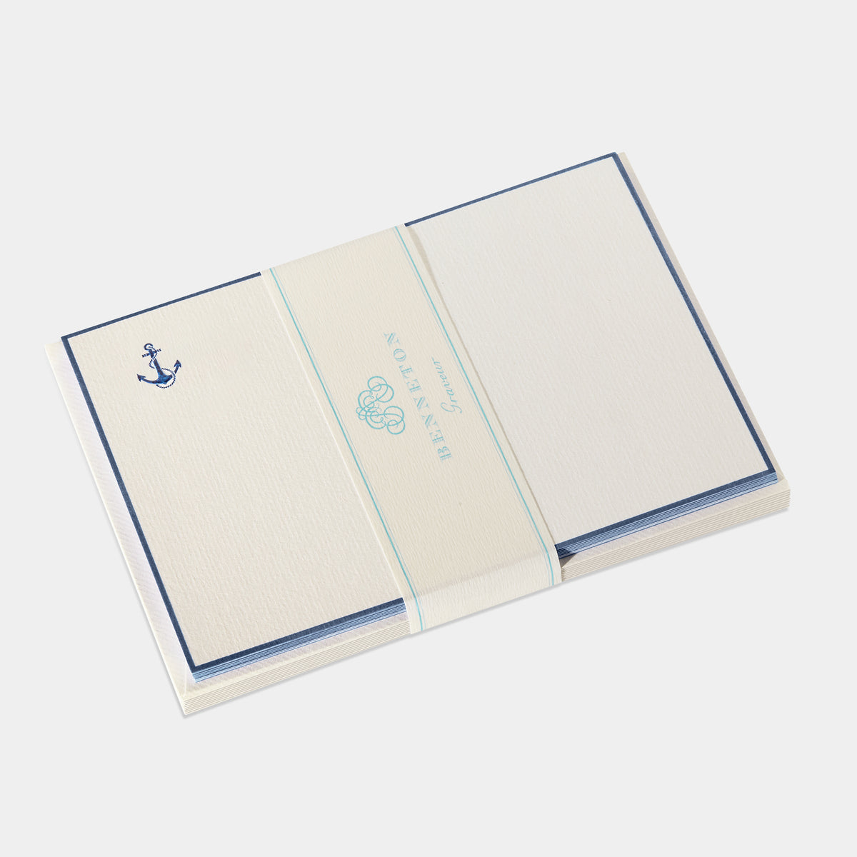 Cartes de correspondance Petite Ancre bleu bordures bleu - Benneton Graveur