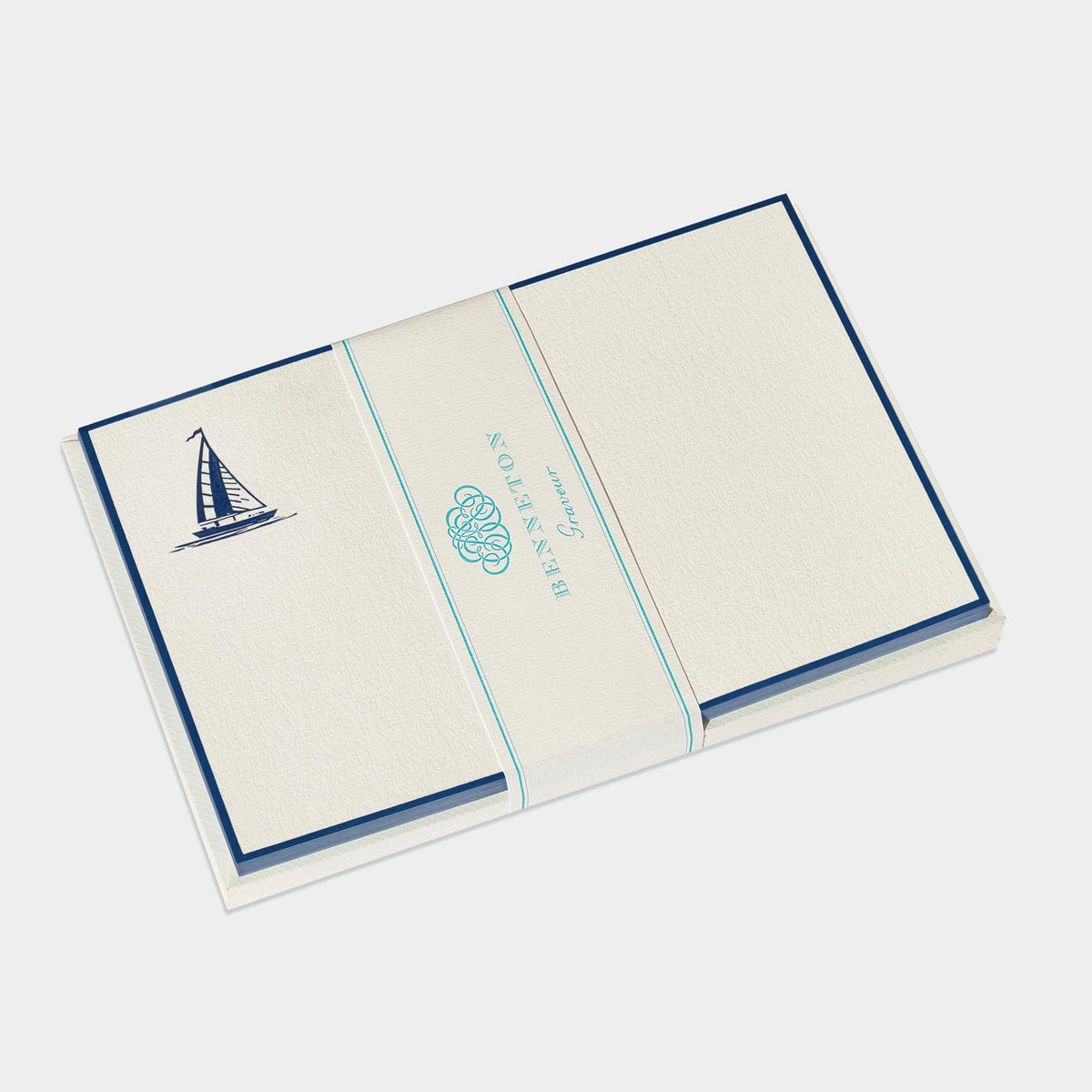 Cartes de correspondance voilier bordures bleu - Benneton Graveur