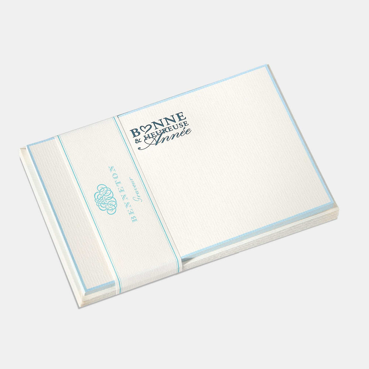 Cartes de correspondance Bonne et Heureuse Année bordures bleu ciel - Benneton Graveur