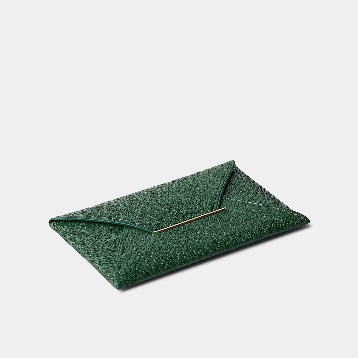 Enveloppe porte-cartes en cuir de chèvre vert sapin Benneton Graveur fermé
