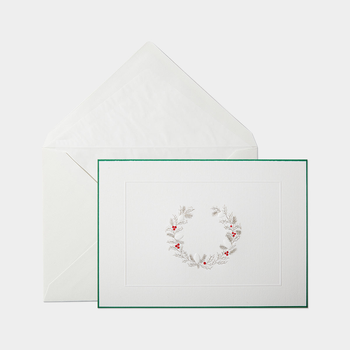 Grande carte festive motif couronne et son enveloppe assortie blanche